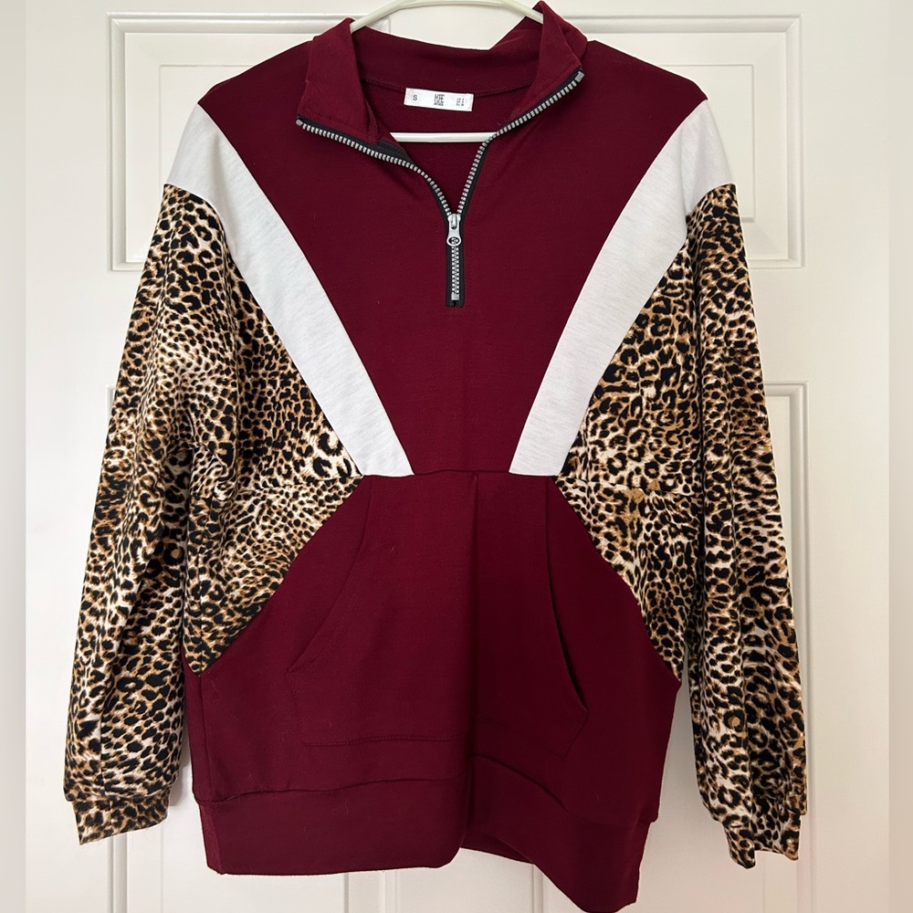 Leopard and wine half zip pullover